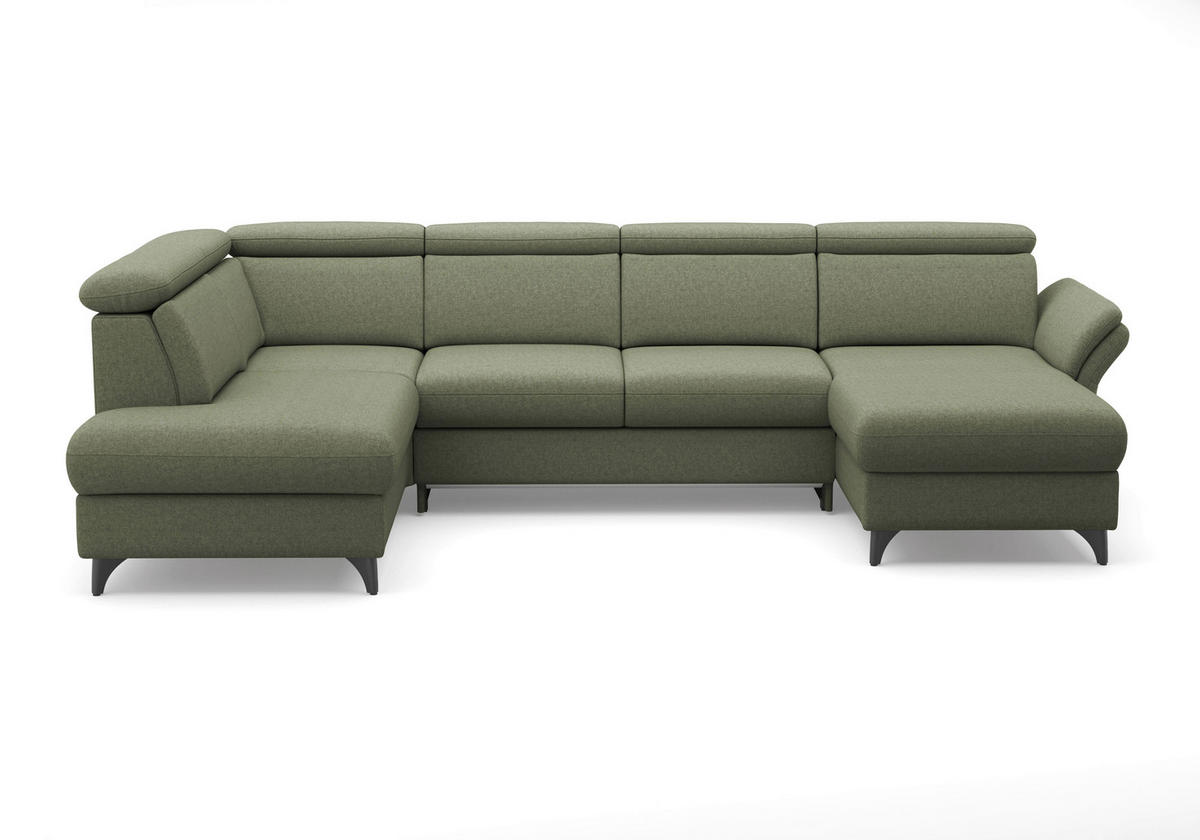 WOHNLANDSCHAFT GLENDALE E in Flachgewebe Olivgrün  - Schwarz/Olivgrün, KONVENTIONELL, Textil/Metall (193/321/166cm) - Sit & More