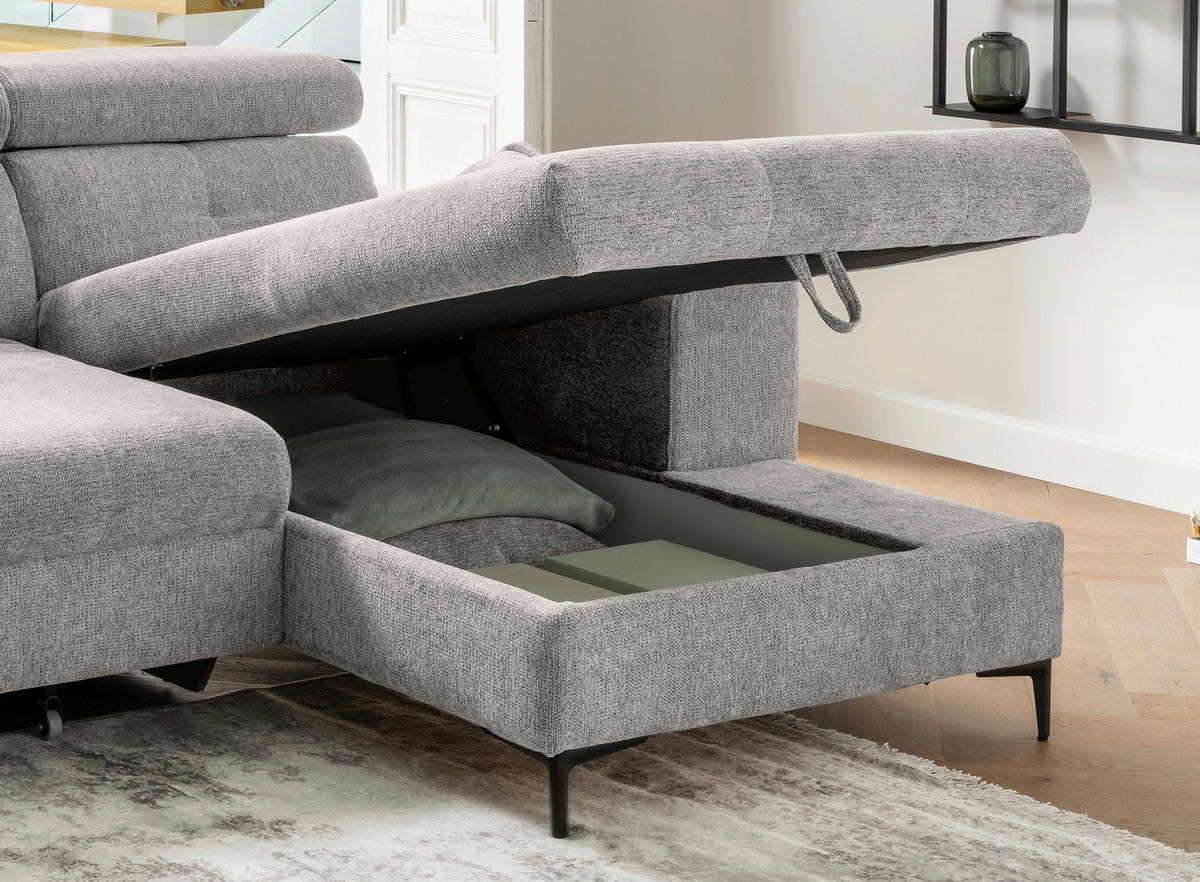 ECKSOFA Chenille Grau  - Schwarz/Grau, Basics, Textil/Metall (270/186cm) - Livetastic