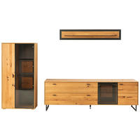 WOHNWAND  in Wildeiche 306/188/50 cm  - Wildeiche/Schwarz, Design, Glas/Holz (306/188/50cm) - MID.YOU