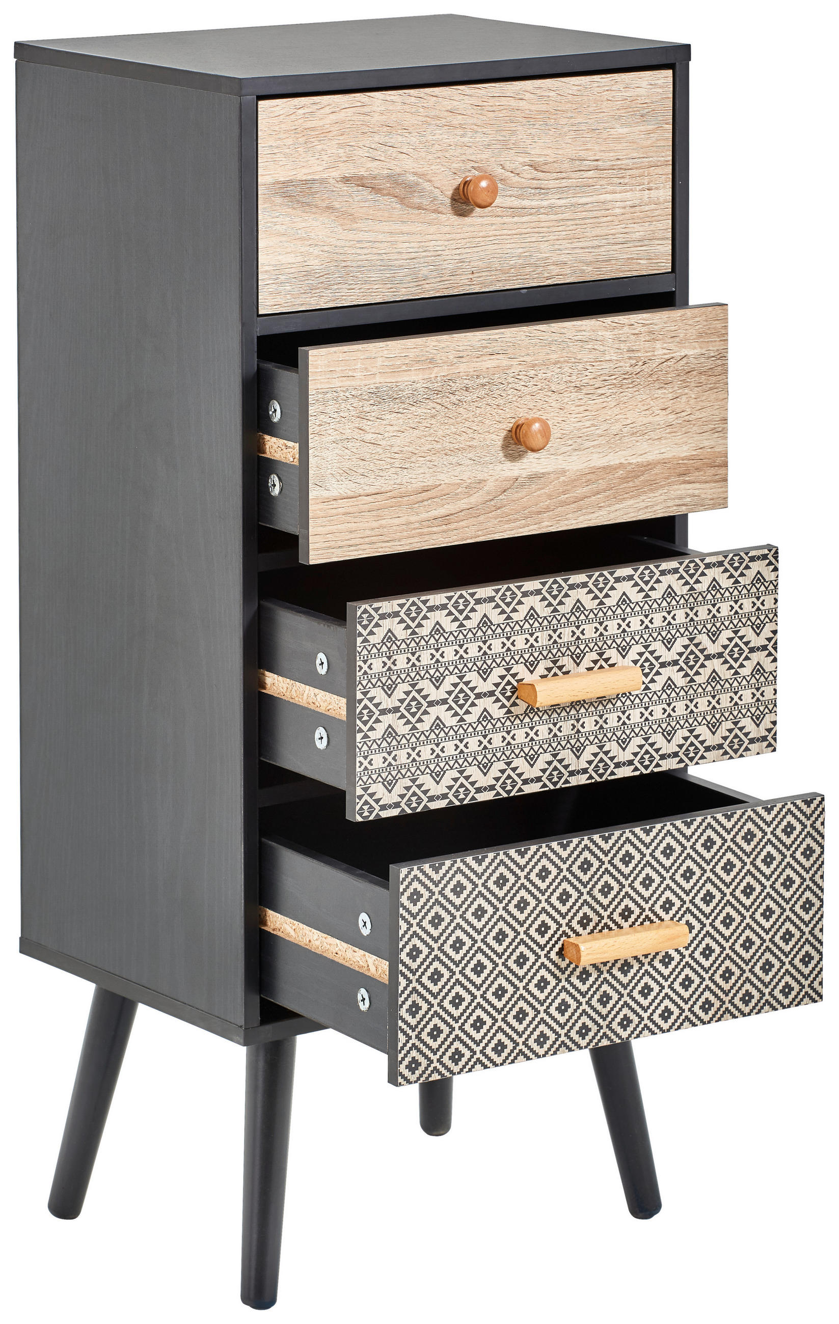 Thumbnail - Carryhome Kommode, Mehrfarbig, Schwarz, Holz, Kiefer, massiv, 4 Schublade(n) Schubladen, 38x84.7x29 cm, Beimöbel erhältl...