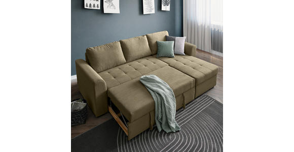 ECKSOFA in Cord, Velours Olivgrün  - Schwarz/Olivgrün, Design, Kunststoff/Textil (155/243cm) - Xora