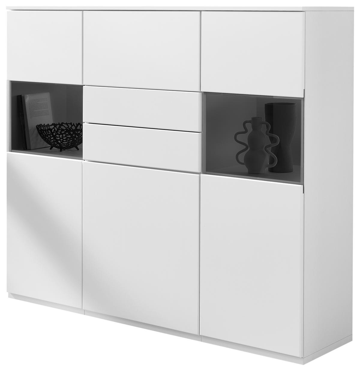 HIGHBOARD Weiß  150/131/40 cm  - Schwarz/Weiß, KONVENTIONELL, Glas/Holzwerkstoff (150/131/40cm) - Venda