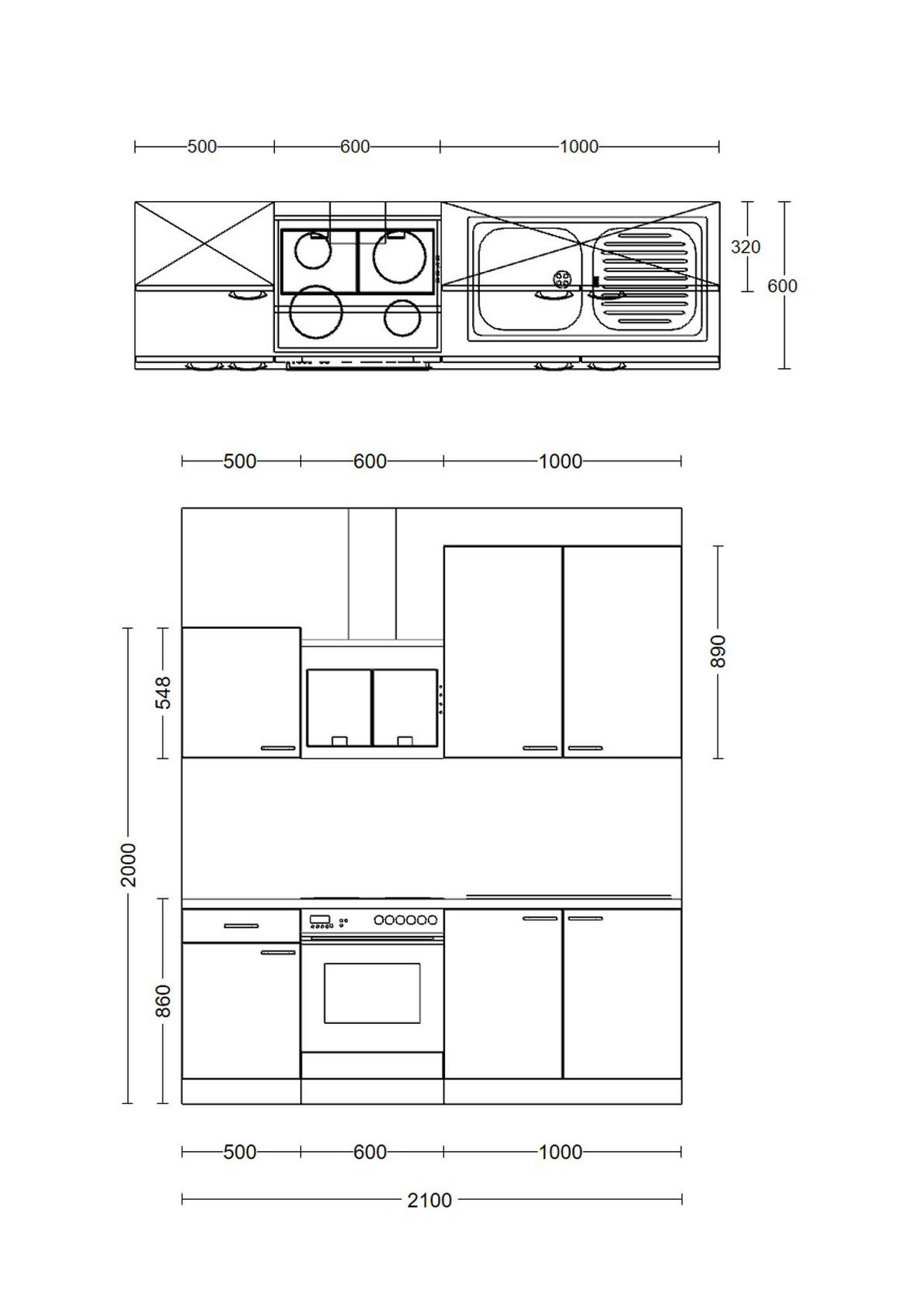 KÜCHENBLOCK 210 cm   in Kaschmir  - Kaschmir/Edelstahlfarben, MODERN, Holzwerkstoff/Metall (210cm) - FlexWell