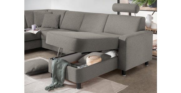 WOHNLANDSCHAFT in Webstoff Grau - Schwarz/Grau, Design, Holz/Textil (198/296/165cm) - Xora