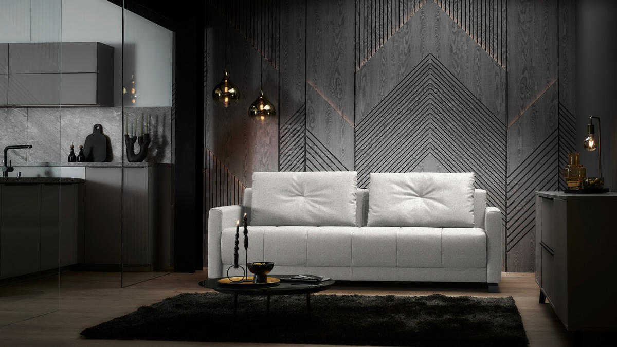 SCHLAFSOFA Flachgewebe Ecru haustierfreundlicher Bezug, Armteil rechts, Armteil links, Bettfunktion erhältlich, Schlafen auf Sitzhöhe, Stoffauswahl  - Ecru/Schwarz, Konventionell, Textil/Metall (232/77/116cm) - Dieter Knoll