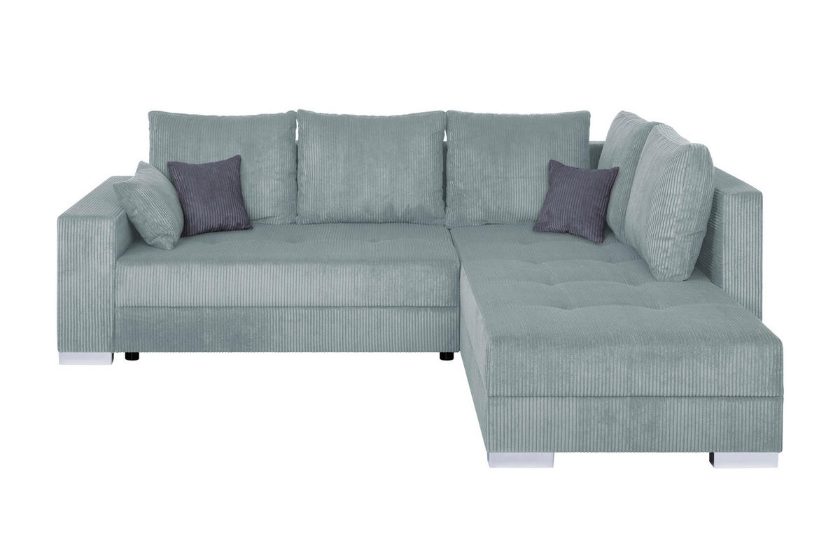 ECKSOFA Mintgrün Cord  - Chromfarben/Schwarz, Design, Kunststoff/Textil (260/218cm) - P & B