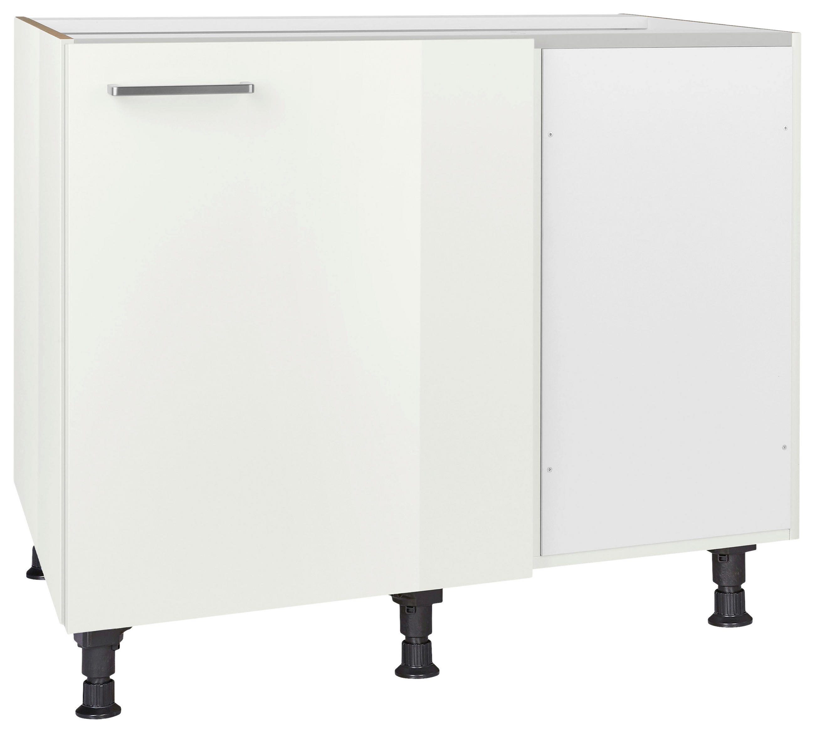 ECKUNTERSCHRANK 125/87/65 cm  - Edelstahlfarben/Weiß Hochglanz, MODERN, Holzwerkstoff/Metall (125/87/65cm) - Nobilia