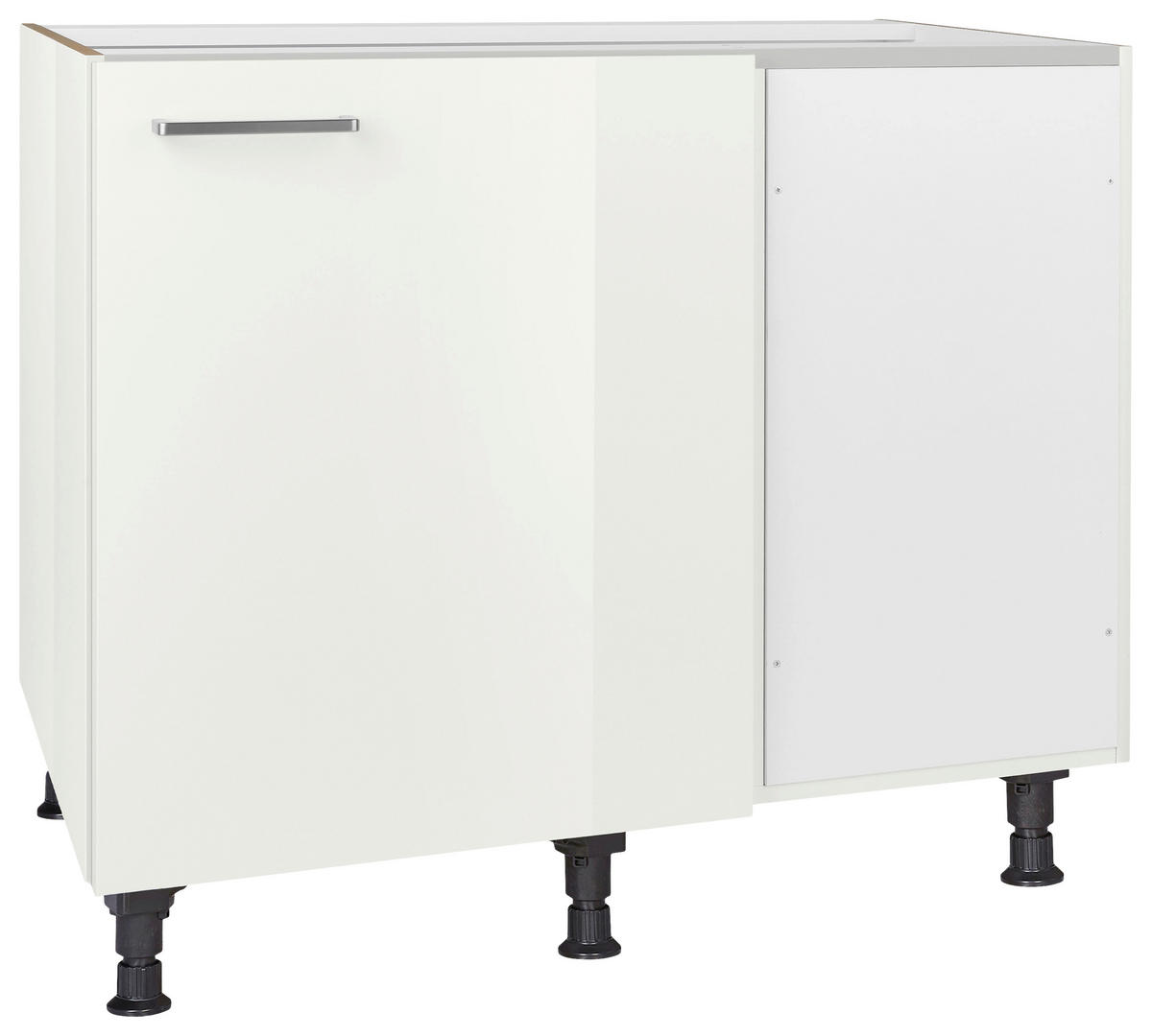 ECKUNTERSCHRANK 125/87/65 cm  - Edelstahlfarben/Weiß Hochglanz, MODERN, Holzwerkstoff/Metall (125/87/65cm) - Nobilia