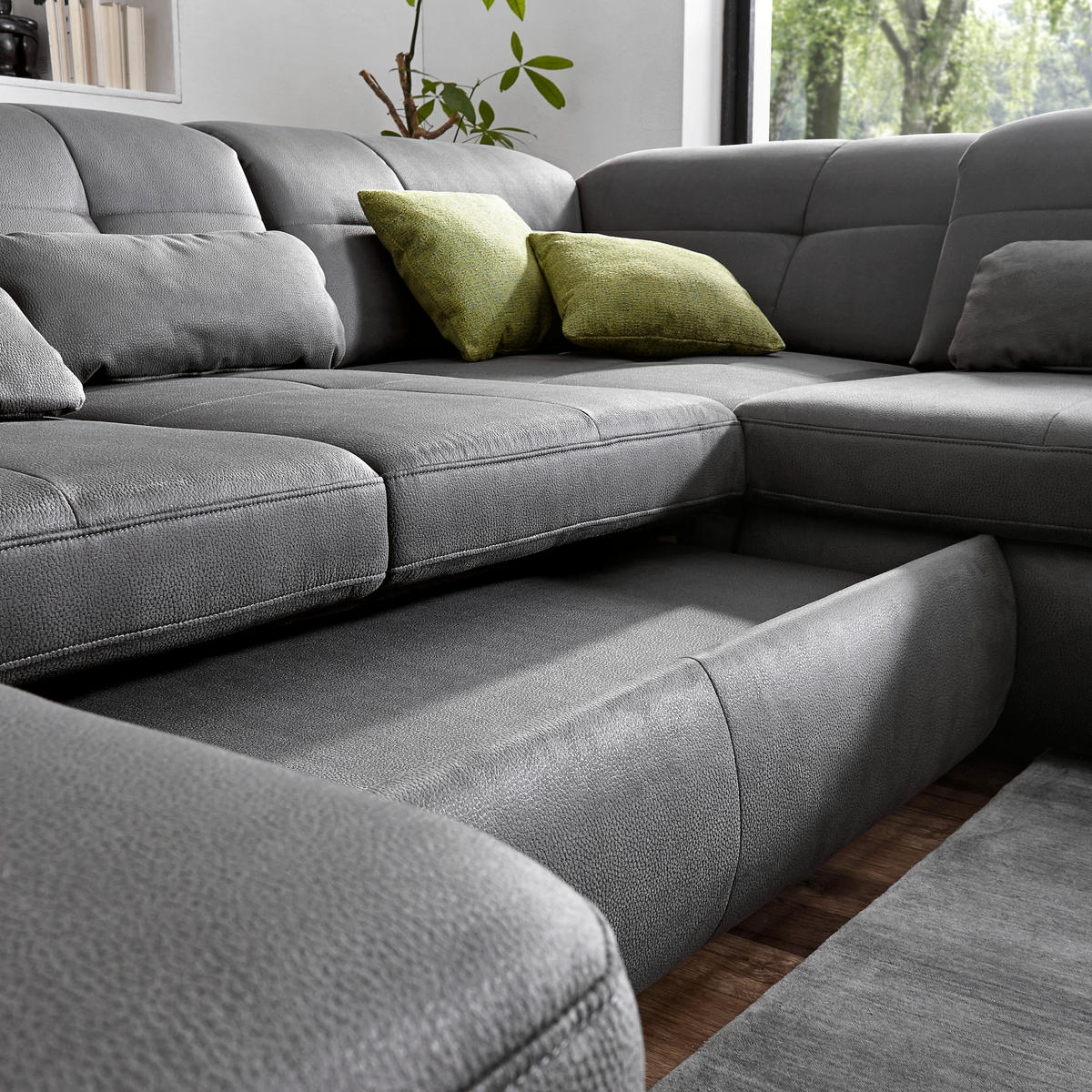 WOHNLANDSCHAFT in Mikrofaser Grau  - Chromfarben/Grau, Design (195/371/260cm) - Beldomo Style