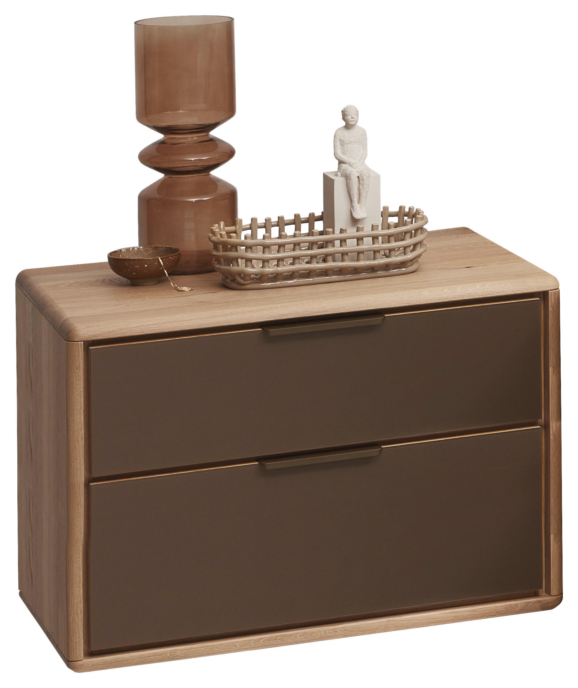 NACHTSCHRANK 65/44/44,2 cm Wildeiche massiv  - Wildeiche/Schwarz, Natur, Glas/Holz (65/44/44,2cm) - Valnatura