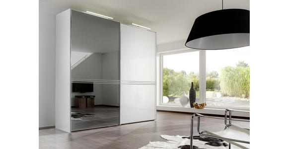 SCHWEBETÜRENSCHRANK in Weiß - Chromfarben/Weiß, Design, Glas/Holzwerkstoff (188/222/68cm) - Moderano