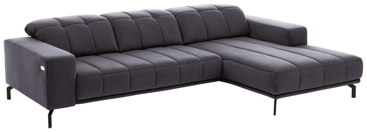 ECKSOFA Anthrazit Velours  - Anthrazit/Schwarz, Design, Textil/Metall (293/195cm) - Beldomo Style