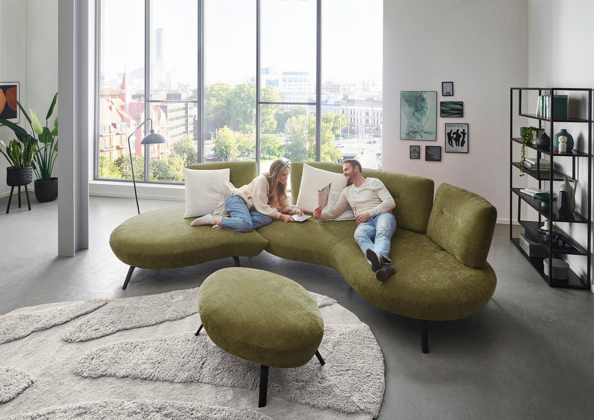 BIGSOFA Flachgewebe Olivgrün  - Schwarz/Olivgrün, Design, Textil/Metall (456/93/138cm) - Moderano
