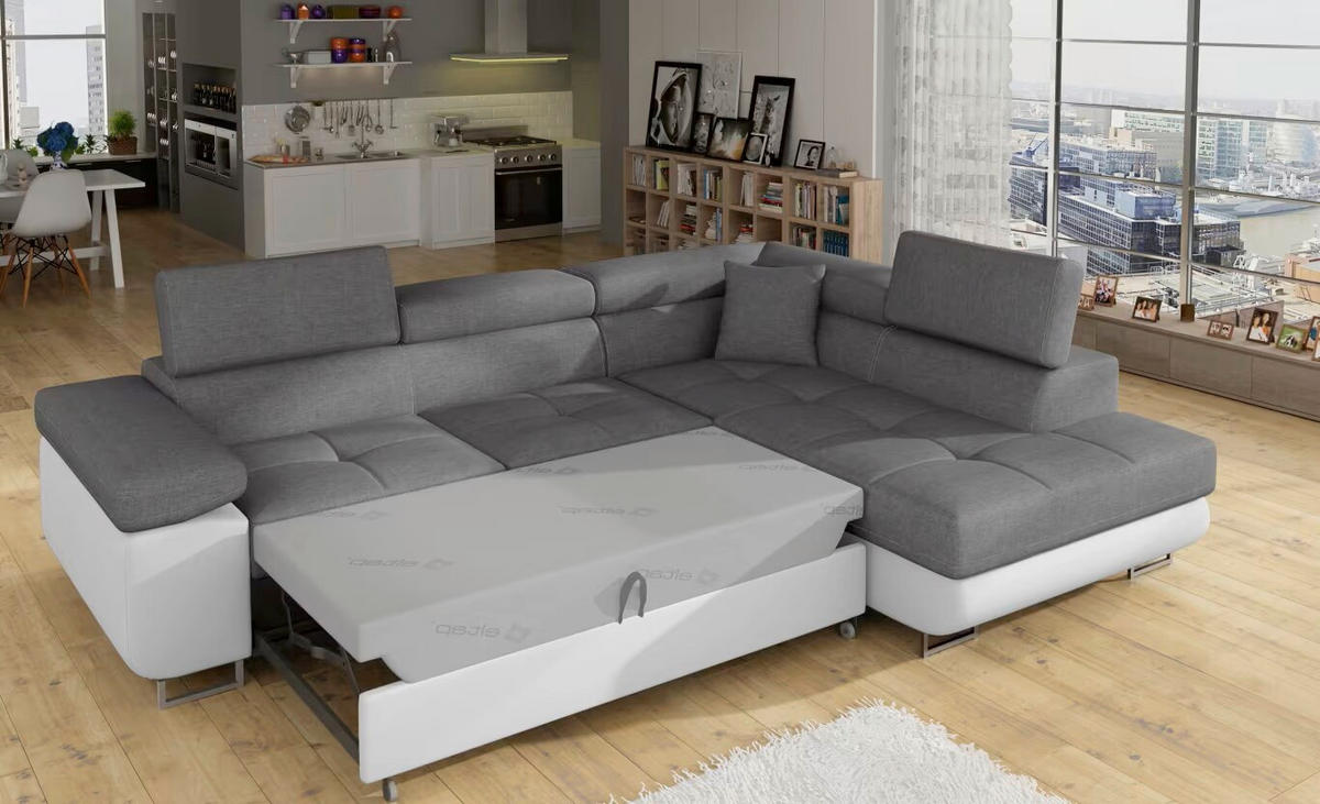ECKSOFA in Textilgeflecht Grau, Weiß  272/203 cm  - Chromfarben/Weiß, Design, Textil/Metall (272/203cm) - MID.YOU