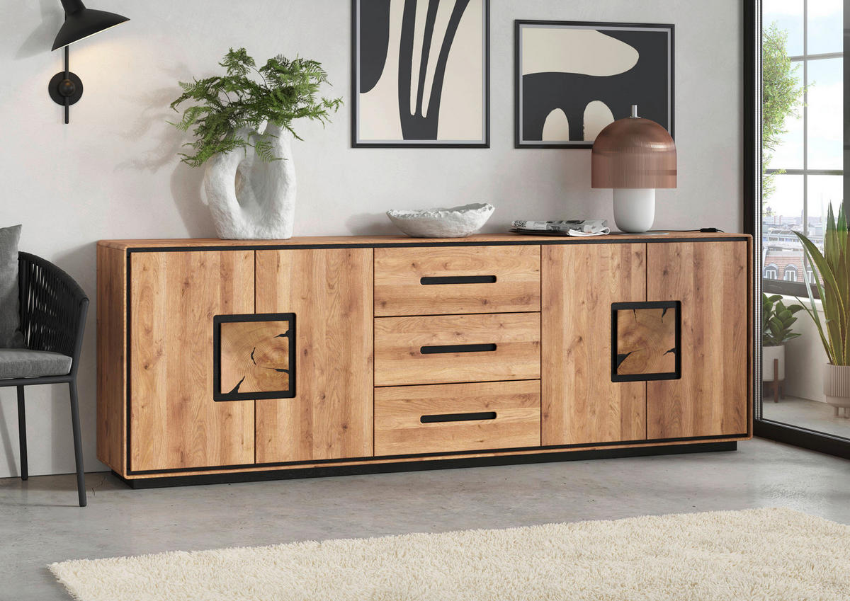 SIDEBOARD  227,00/77/40 cm 3 Schublade(n)  - Wildeiche/Schwarz, Basics, Holz (227,00/77/40cm) - Livetastic