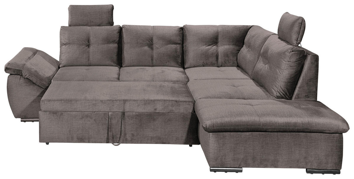 ECKSOFA in Mikrovelours Graubraun  - Graubraun/Schwarz, Konventionell, Kunststoff/Textil (265/217cm) - Carryhome