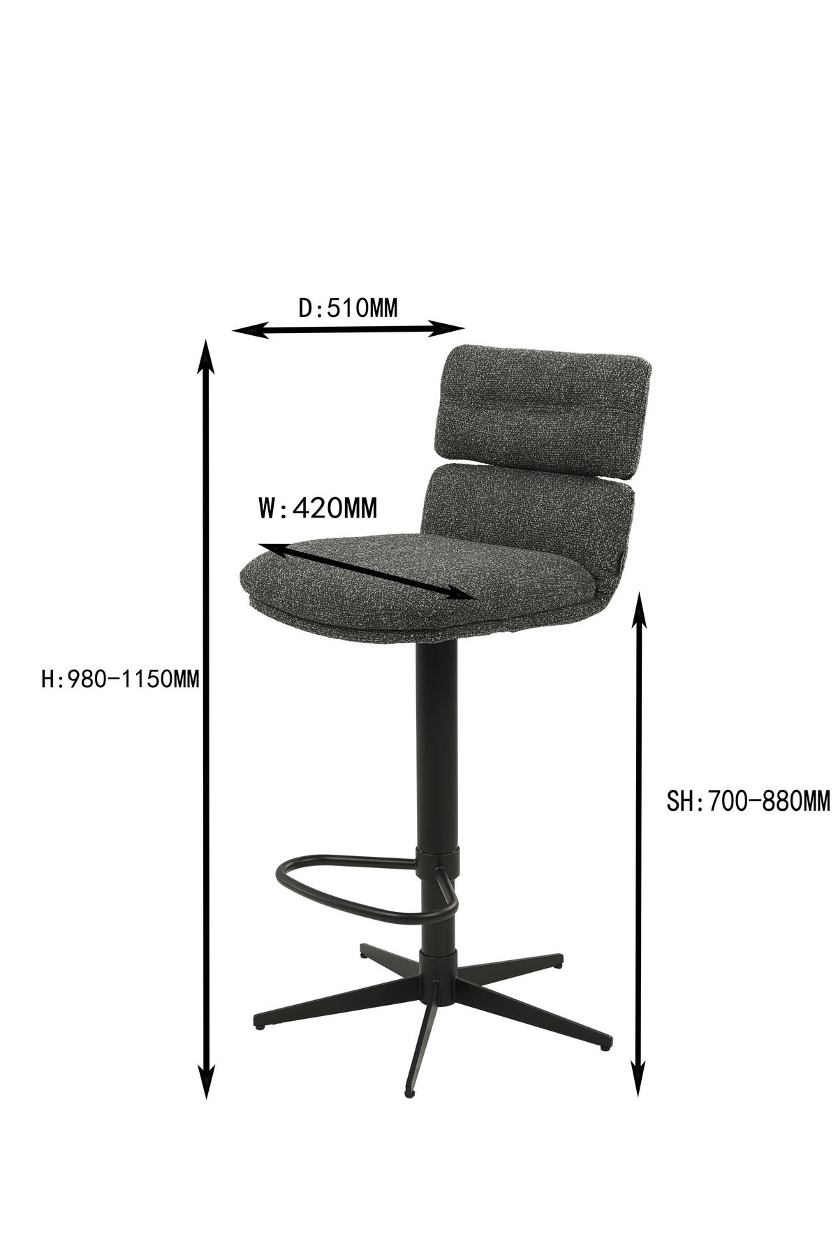BARHOCKER Webstoff Schwarz, Dunkelgrau Eisen Lederauswahl, Stoffauswahl, Wippfunktion, Sitzfläche 360° drehbar  - Dunkelgrau/Schwarz, Design, Textil/Metall (42/99-117/50cm) - Dieter Knoll