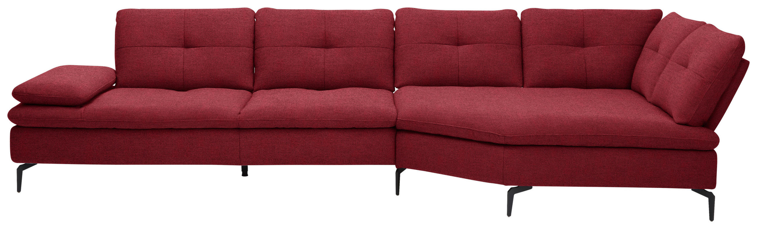 ECKSOFA Flachgewebe Bordeaux  - Bordeaux/Schwarz, Design, Textil/Metall (344/157cm) - Chilliano