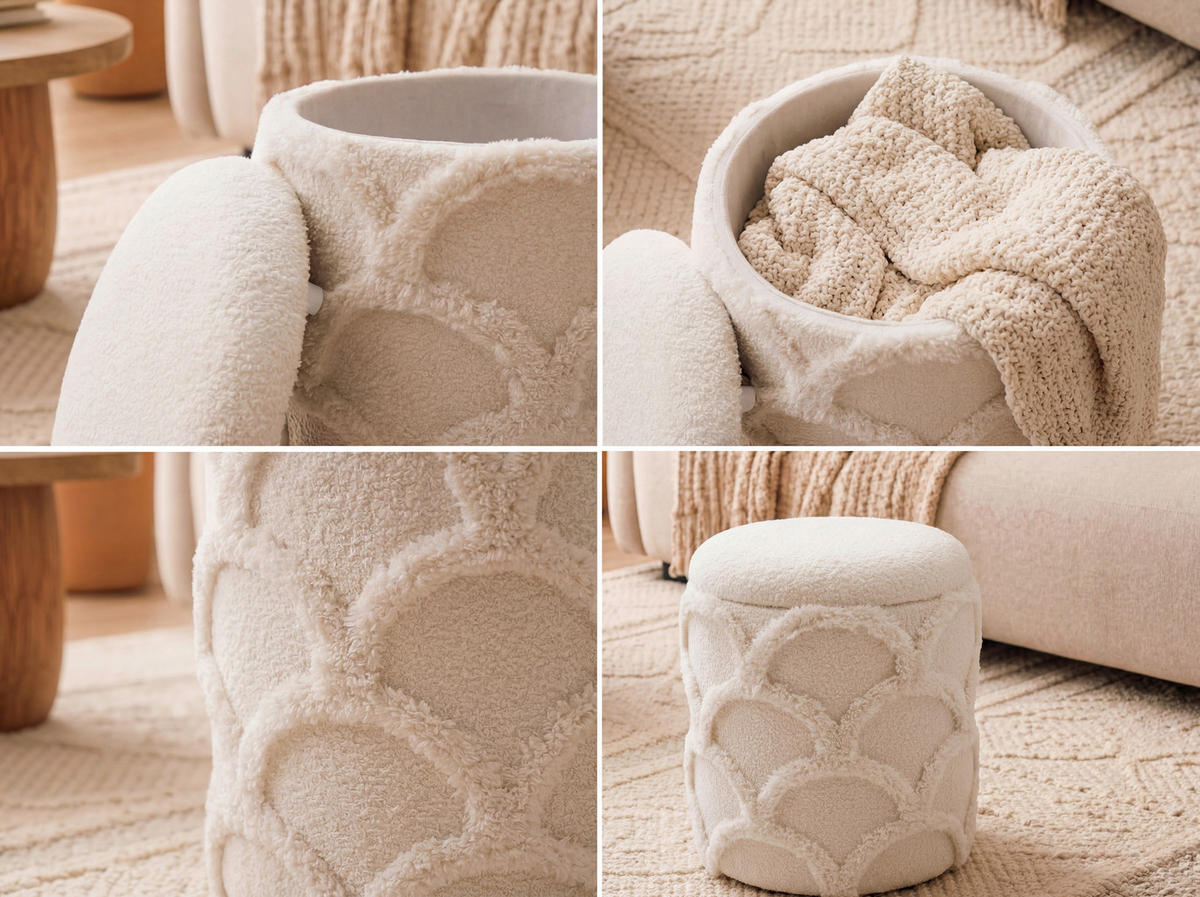 HOCKER Textil Creme  - Creme, Design, Textil (40/45/40cm) - Livetastic