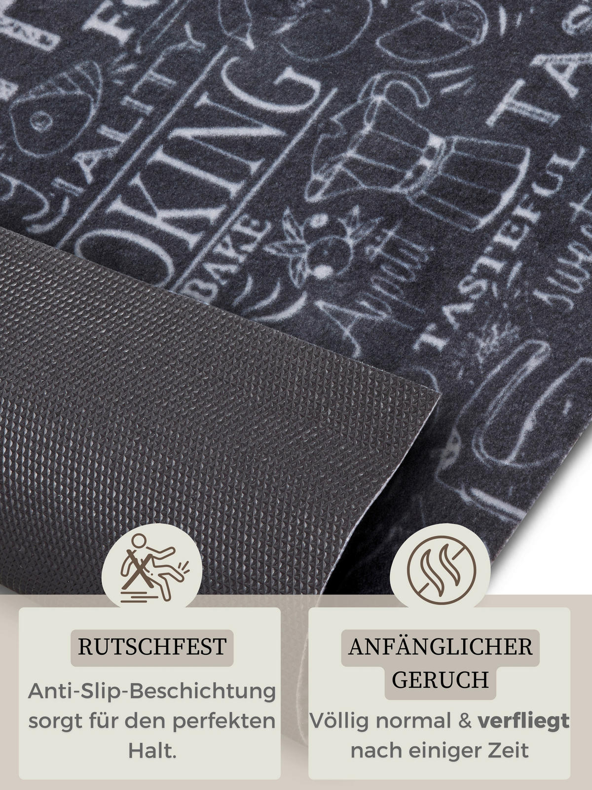 Chic: Küchenläufer (rechteckig 50/150 cm Cook & Clean Weiß, Schwarz  - Schwarz/Weiß, Design, Kunststoff (50/150cm) - Hanse Home