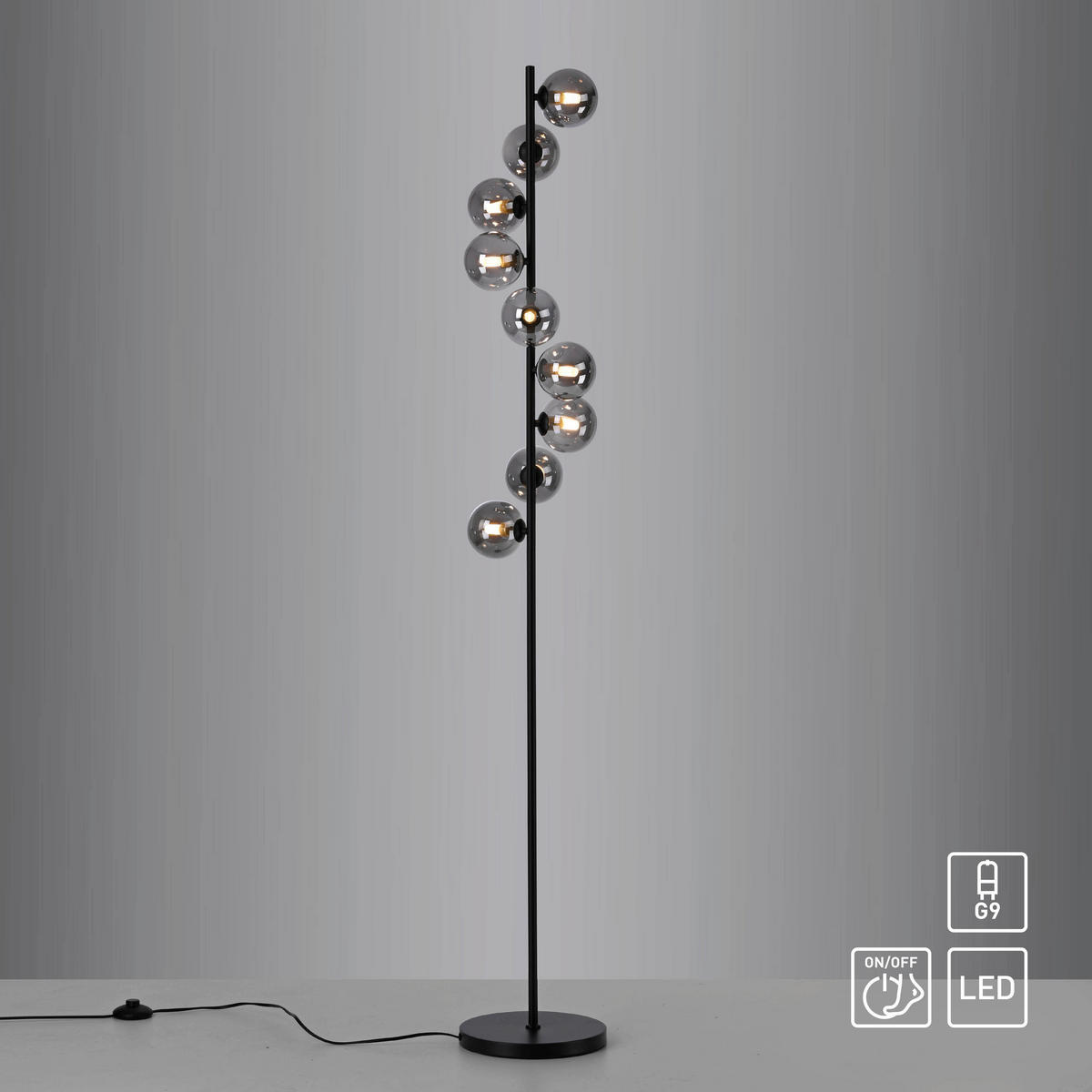 LED-STEHLEUCHTE SW DUBAI 25/25/164 cm   - Schwarz, Design, Glas/Kunststoff (25/25/164cm) - Schöner Wohnen