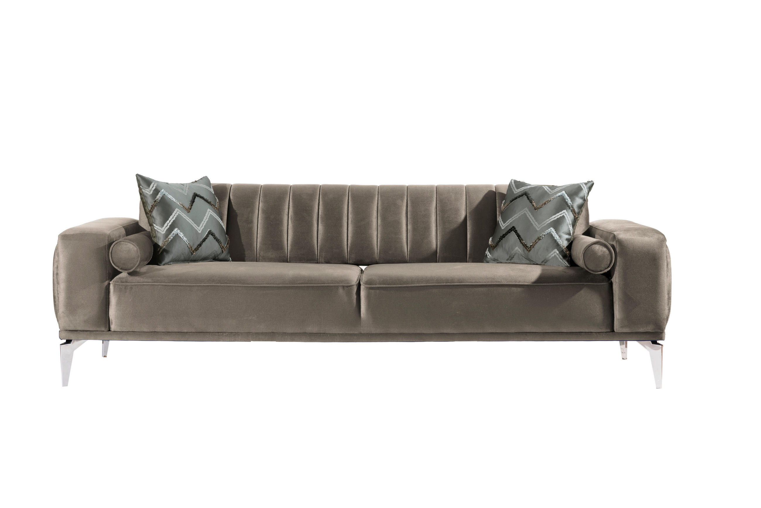 3-SITZER-SOFA Samt Taupe  - Taupe/Alufarben, Design, Kunststoff/Textil (236/77/87cm) - Livetastic