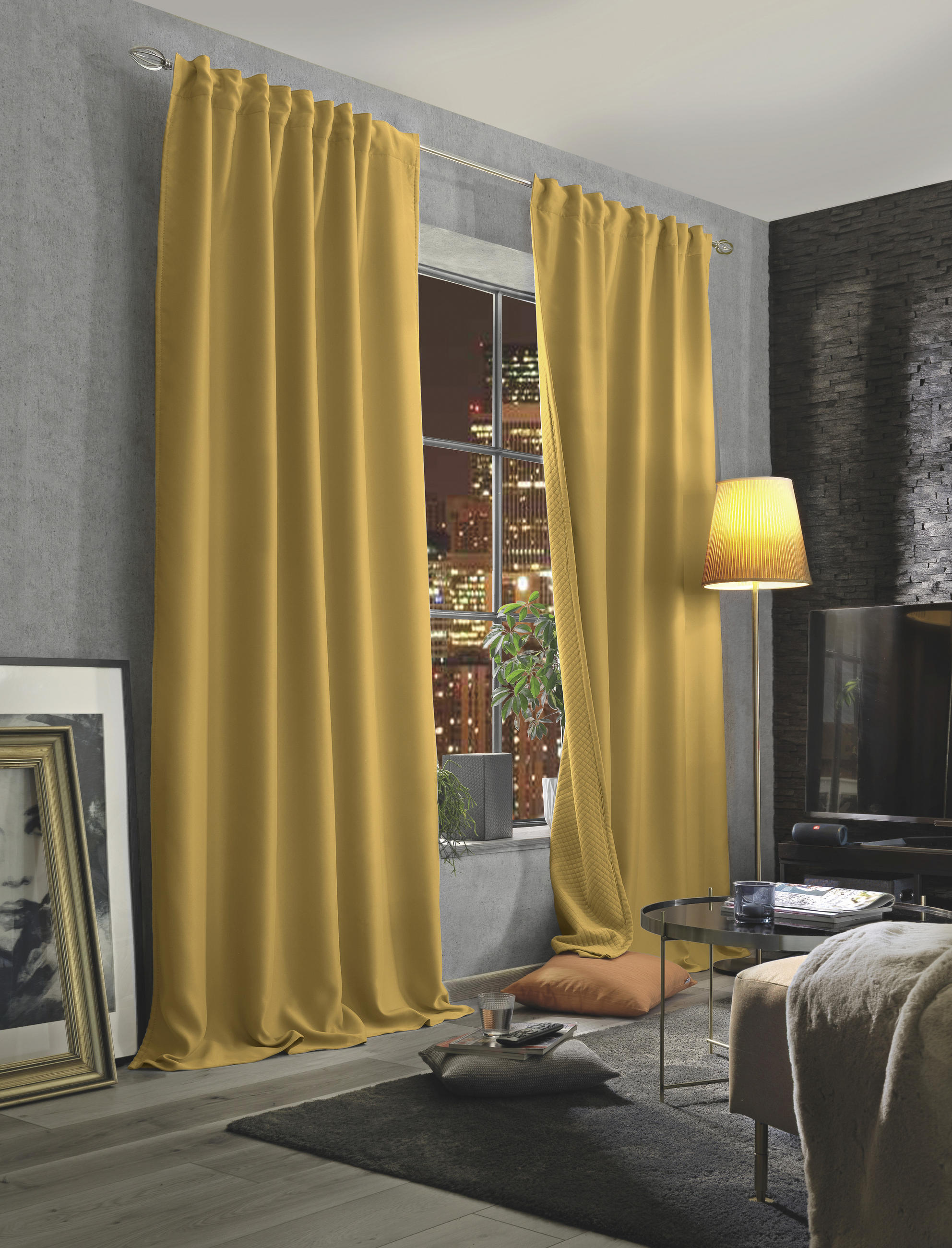 LÄRMSCHUTZVORHANG ACUSTICO Verdunkelung 135/245 cm   - Currygelb, KONVENTIONELL, Textil (135/245cm)