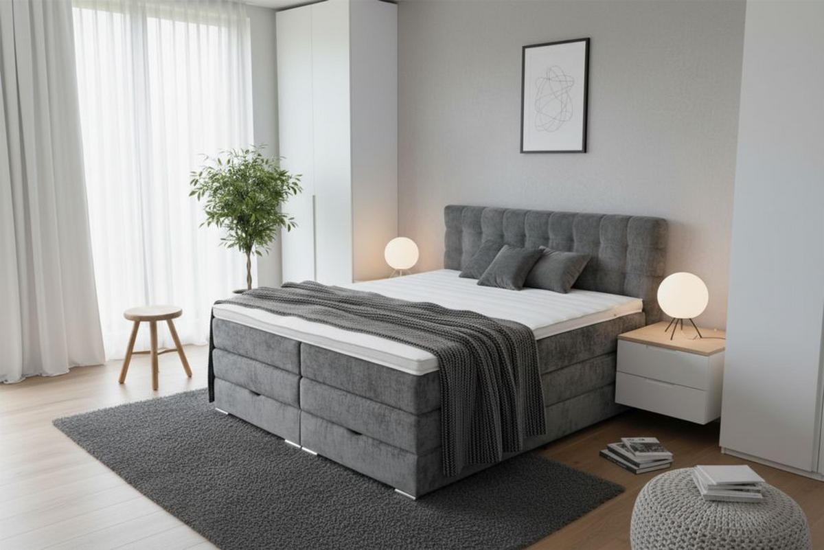 BOXSPRING KREVET      - Moderno, drvni materijal/tekstil (165/120/215cm) - Hom`in