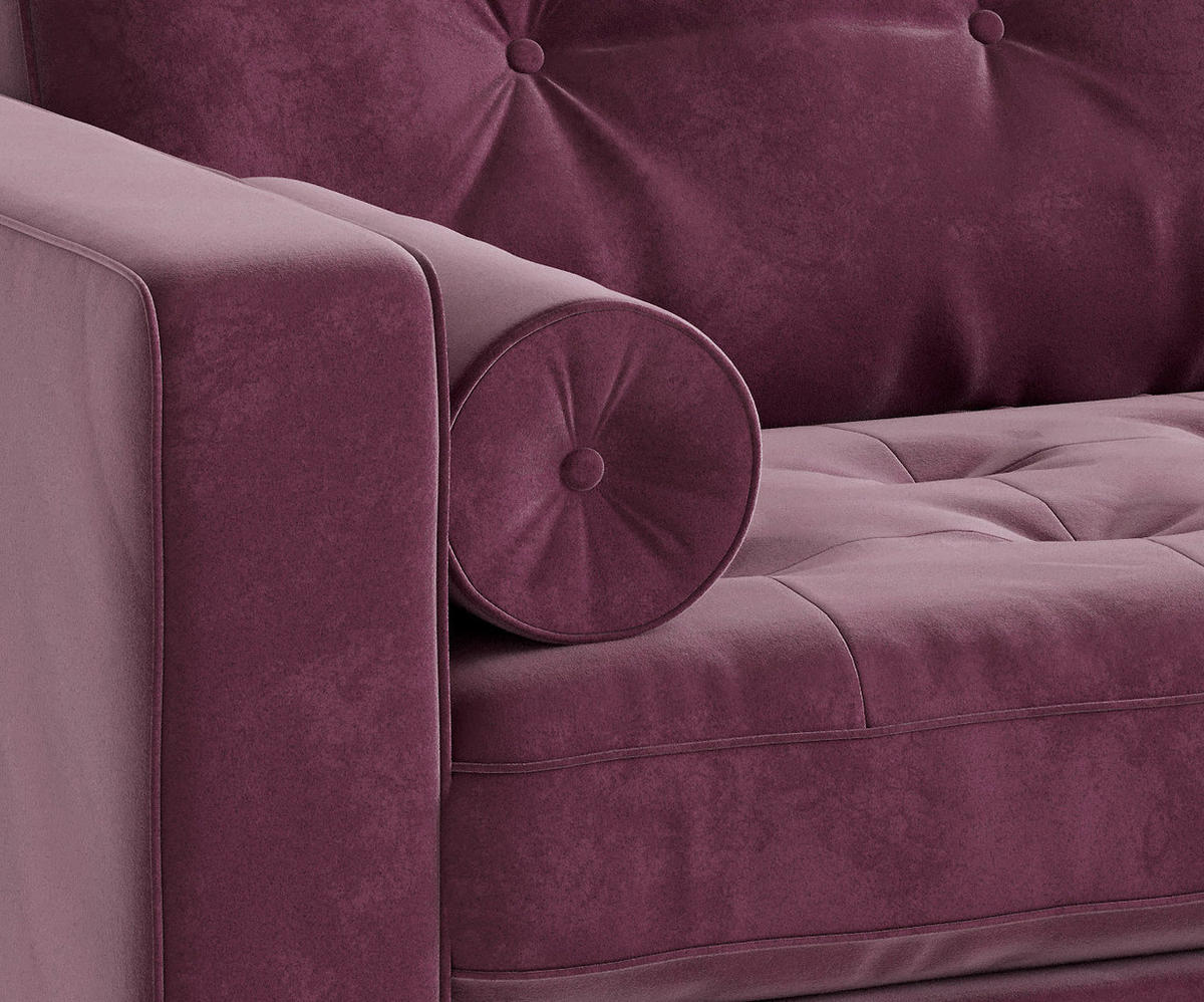 ECKSOFA in Samt Weinrot  - Edelstahlfarben/Weinrot, Design, Textil/Metall (205/259cm) - Livetastic