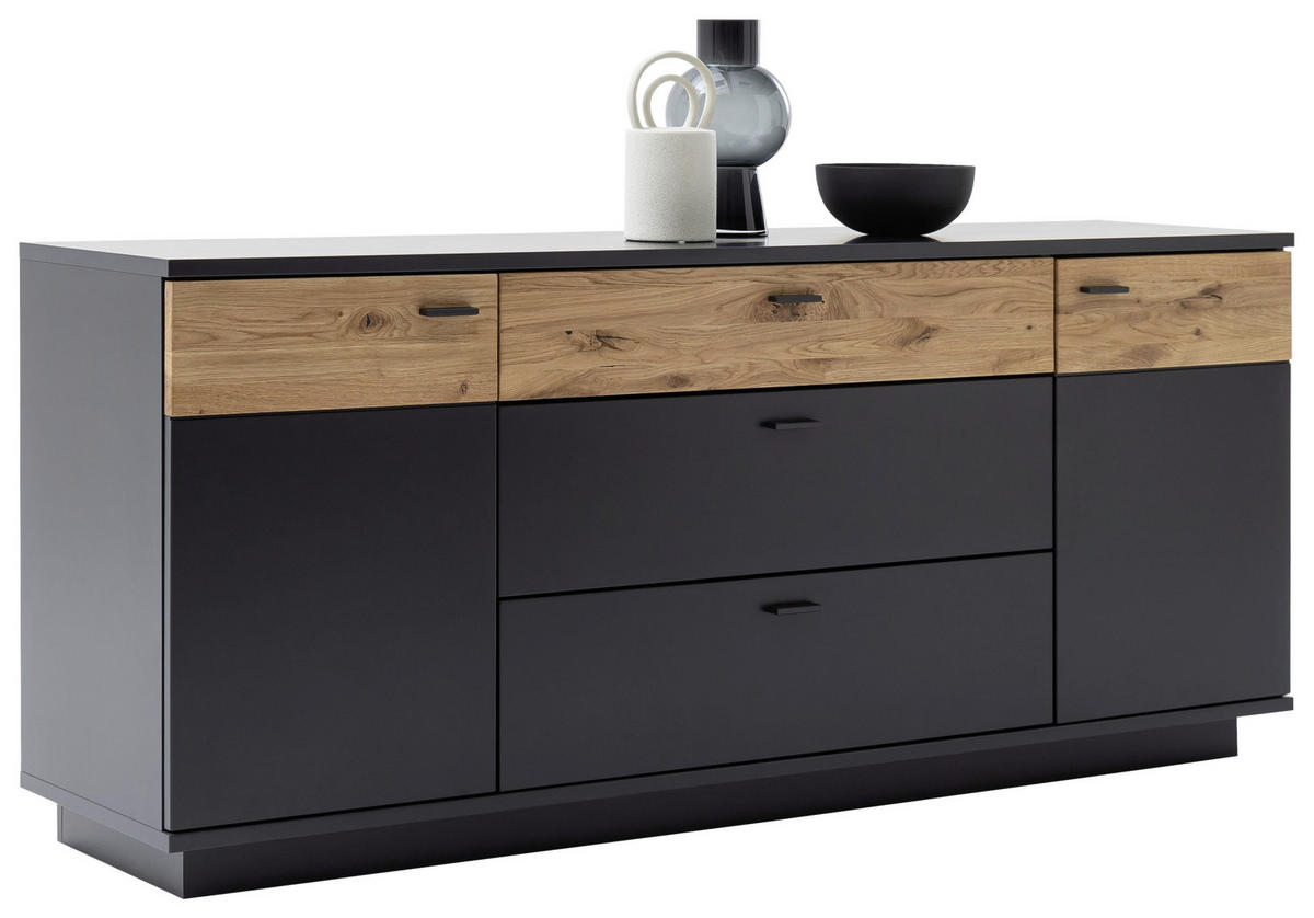 SIDEBOARD Grau, Schwarz, Eichefarben  180/80/44 cm  - Eichefarben/Anthrazit, Design, Holzwerkstoff/Metall (180/80/44cm) - Novel