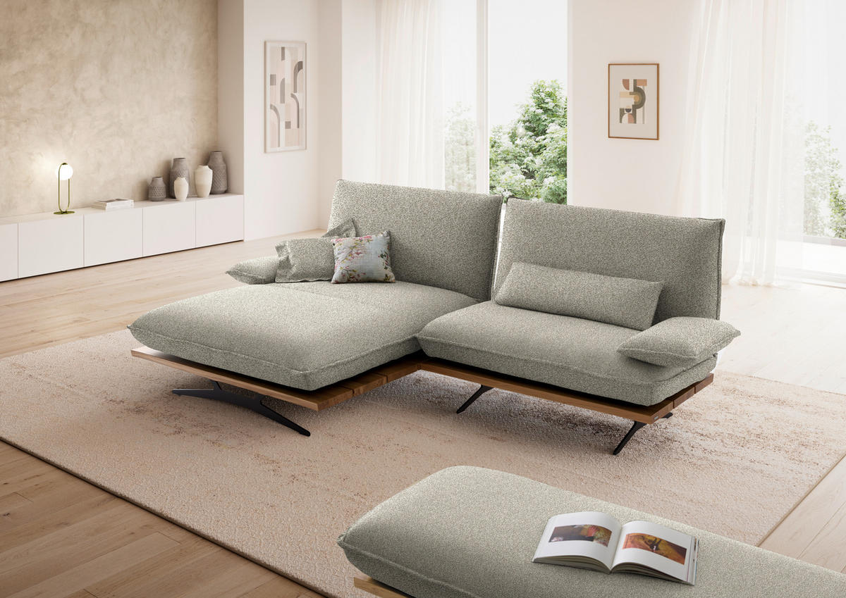 ECKSOFA Chenille, Flachgewebe Wildeiche, Greige  - Wildeiche/Greige, Design, Holz/Textil (161/284cm) - Koinor