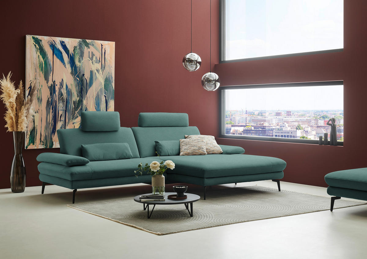 ECKSOFA Chenille, Flachgewebe Opal  - Opal/Schwarz, Design, Textil/Metall (284/180cm) - Dieter Knoll