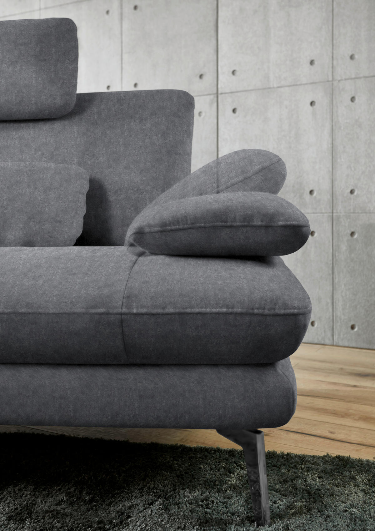 ECKSOFA in Velours Silberfarben  - Silberfarben/Schwarz, Design, Textil/Metall (184/284cm) - Dieter Knoll