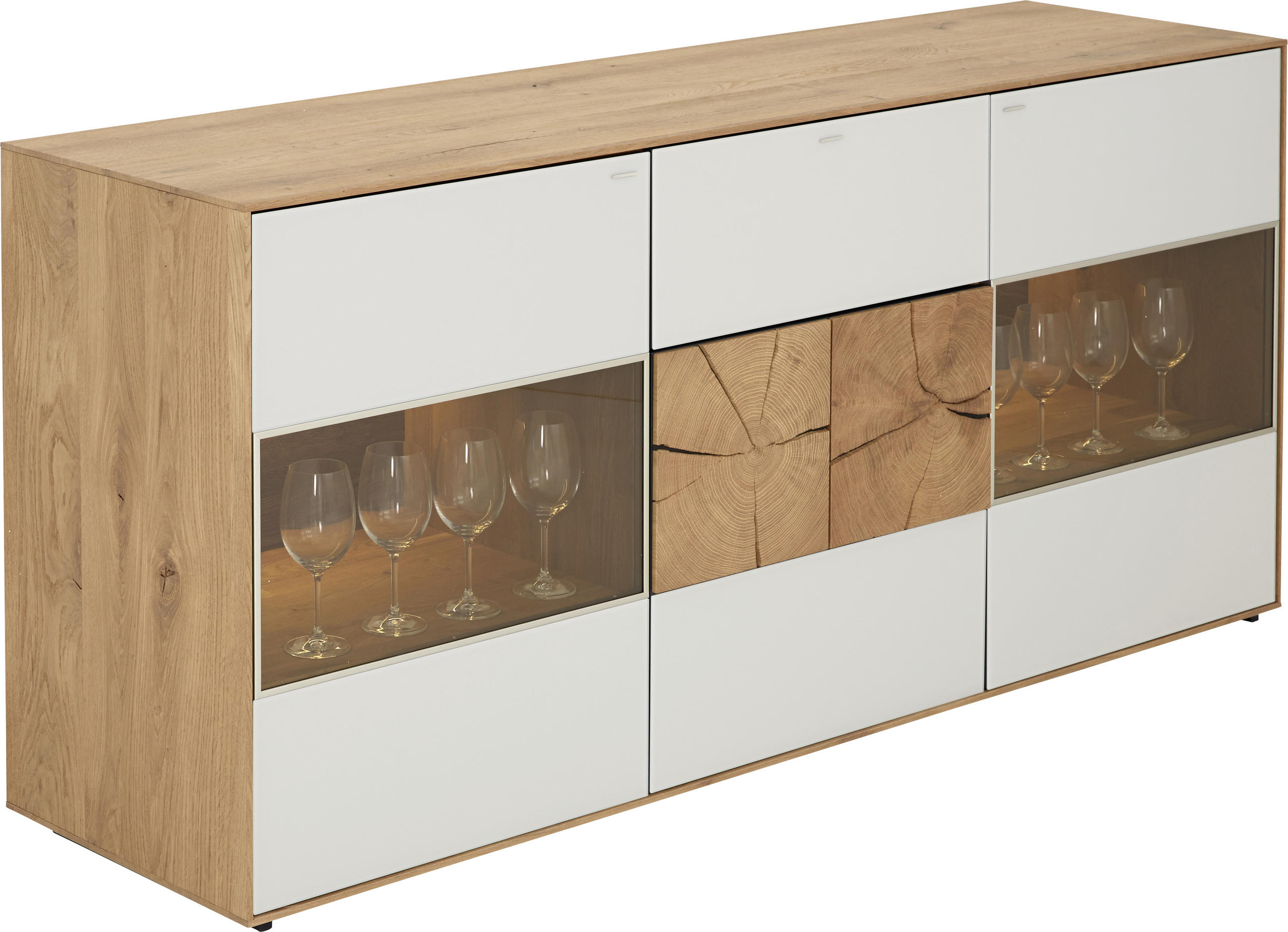 SIDEBOARD Lago  in 175/80,5/49 cm  - Eichefarben/Weiß, Design, Glas/Holz (175/80,5/49cm) - Valnatura