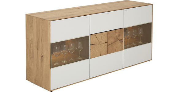 SIDEBOARD Kerneiche vollmassiv Weiß, Eichefarben  - Eichefarben/Weiß, Design, Glas/Holz (175/80,5/49cm) - Valnatura