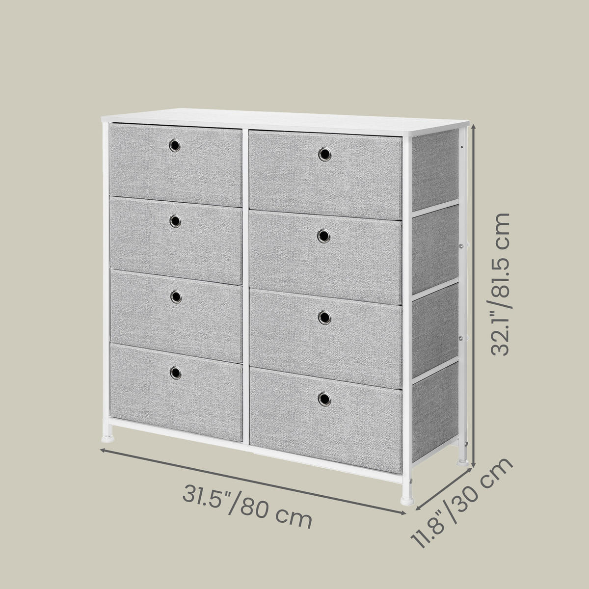 KOMMODE , 80/81,5/30 cm, 8 Schublade(n)  - Hellgrau/Weiß, Trend, Holzwerkstoff/Kunststoff (80/81,5/30cm) - Boxxx