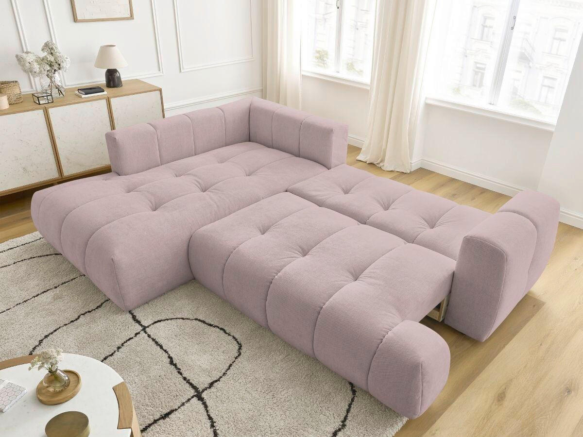 ECKSCHLAFSOFA FUJI Leinenoptik Rosa  inkl.  - Schwarz/Rosa, MODERN, Kunststoff/Textil (204/282cm)