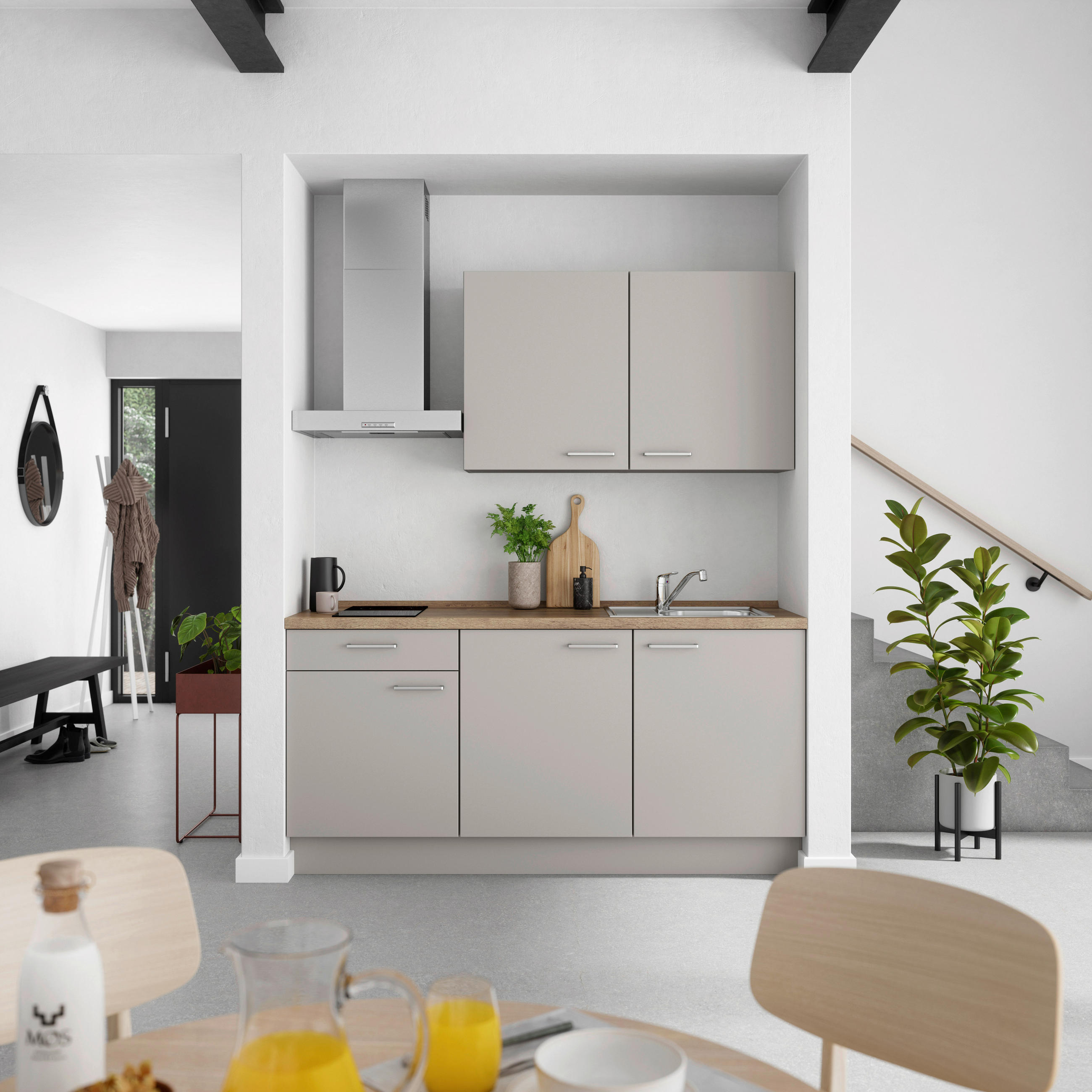 KÜCHENBLOCK Touch 180 cm  in Grau, Eiche dunkel  - Eiche dunkel/Edelstahlfarben, MODERN, Holzwerkstoff/Metall (180cm) - Nobilia