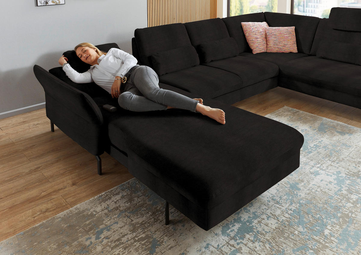 WOHNLANDSCHAFT in Velours Dunkelbraun  - Dunkelbraun/Schwarz, Design, Textil/Metall (179/335/220cm) - Beldomo System