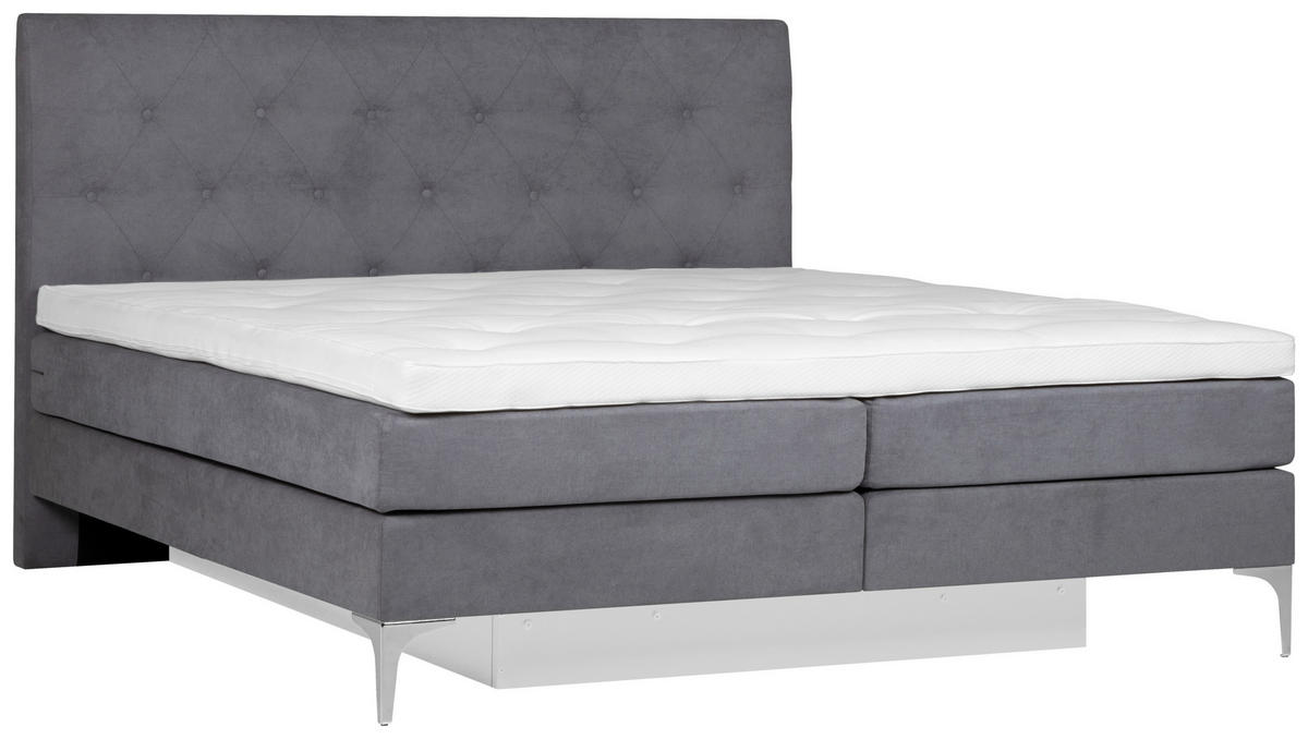 BOXSPRINGBETT 180/200 cm  in Grau  - Grau, Design, Textil/Metall (180/200cm) - Welnova