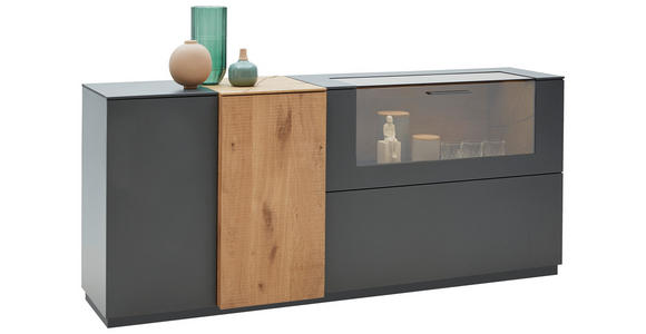 SIDEBOARD Kerneiche vollmassiv Anthrazit, Eichefarben  - Eichefarben/Transparent, Natur, Glas/Holz (176/81/44cm) - Valnatura