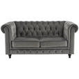 CHESTERFIELD-SOFA Samt Grau, Schwarz - Schwarz/Grau, Trend, Holz/Textil (165/73/87cm) - Xora