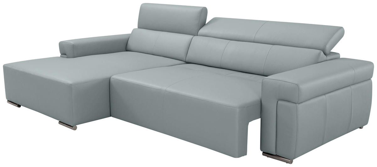 Ecksofa inkl. Funktion DUA Hellgrau Echtleder  - Chromfarben/Hellgrau, Design, Leder/Metall (170/293cm) - Novel