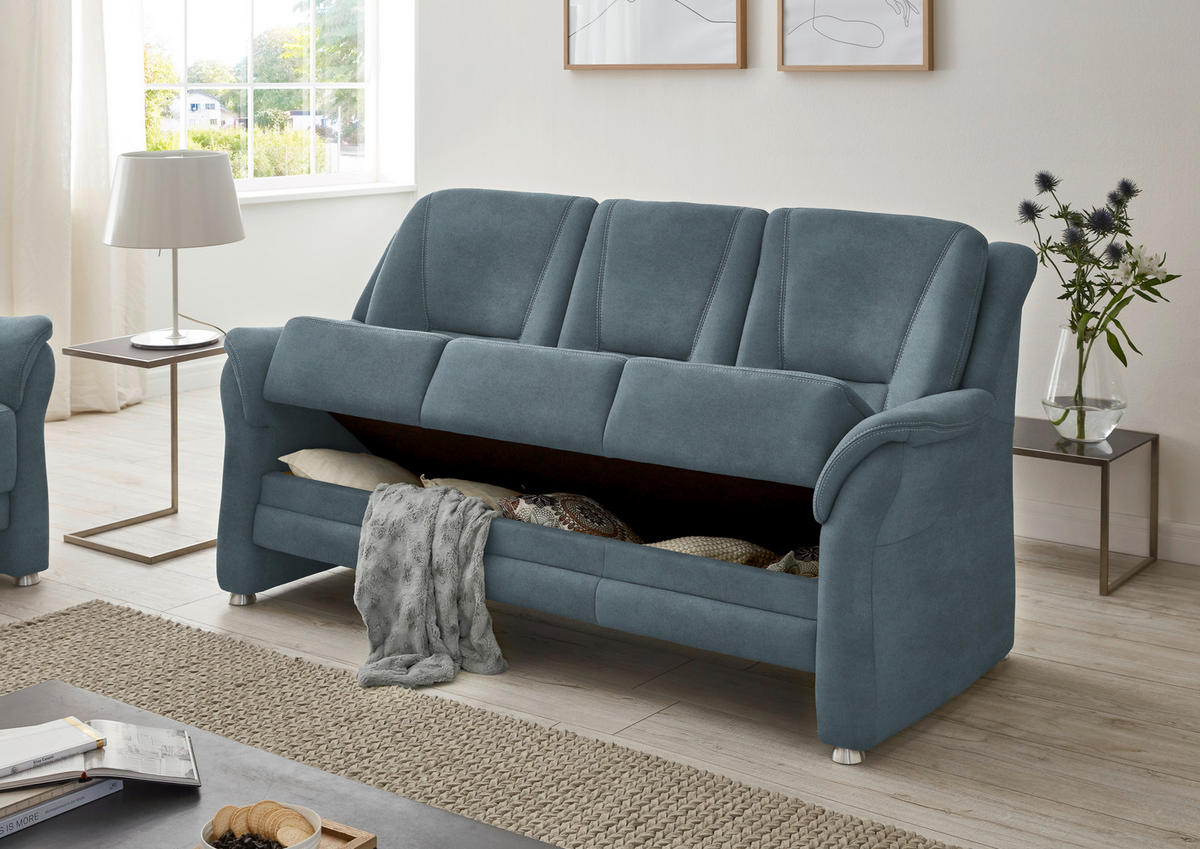3-SITZER-SOFA in Mikrofaser Blau  - Blau/Beige, Konventionell, Textil/Metall (198/100/89cm) - Beldomo Comfort