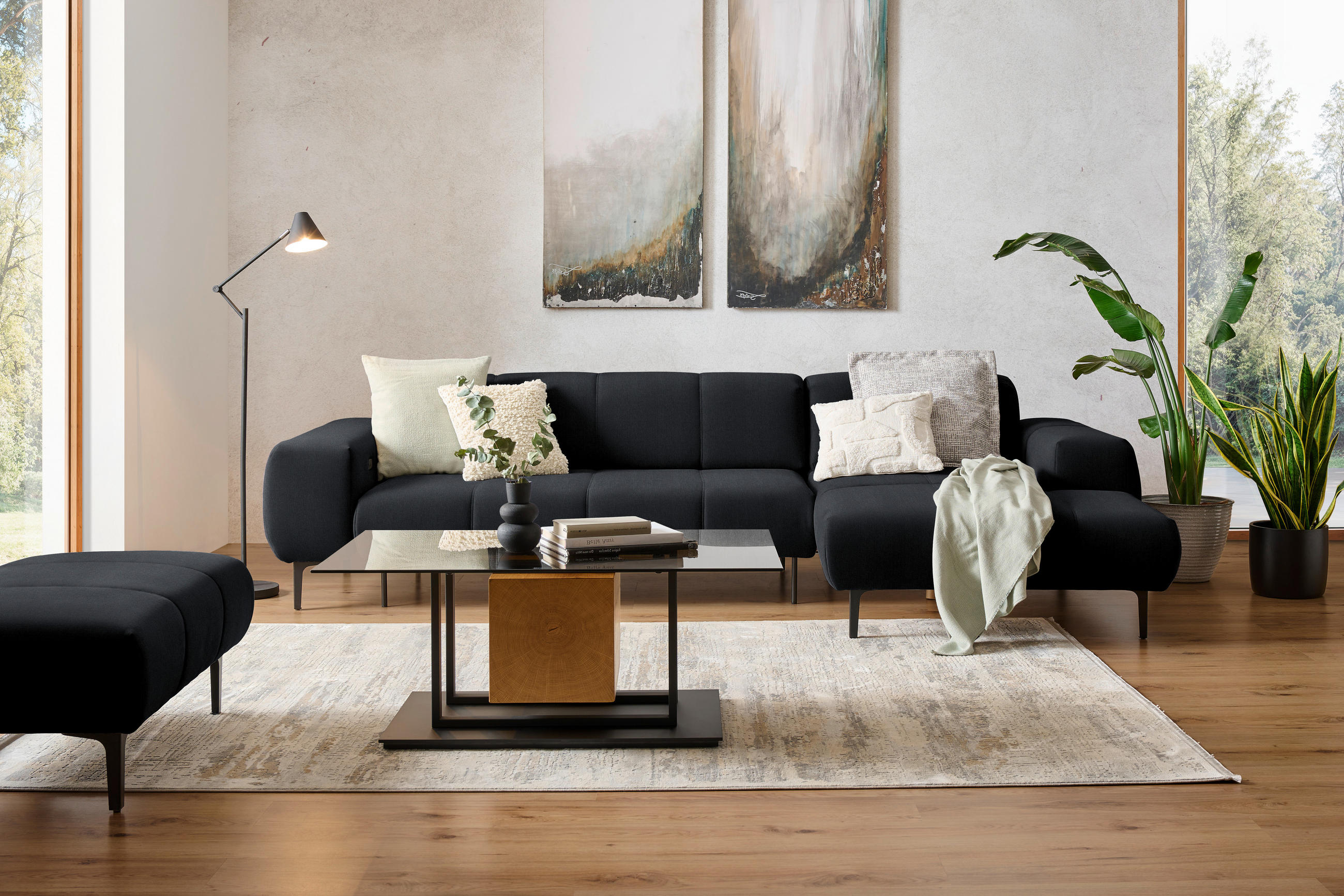 ECKSOFA in Chenille Anthrazit  - Anthrazit/Schwarz, Design, Textil/Metall (311/167cm) - Xora