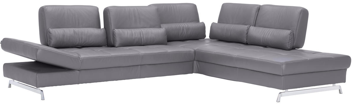 ECKSOFA in Echtleder Grau  - Alufarben/Grau, Design, Leder/Metall (299/250cm) - Joop!
