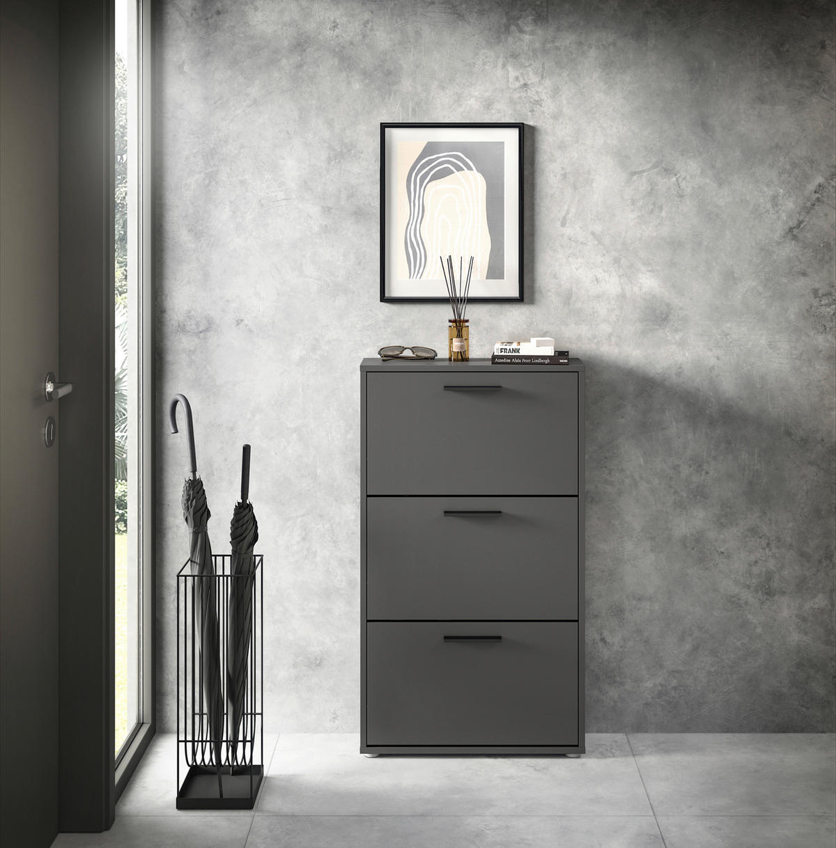 OMARA Z LOPUTAMI ZA ČEVLJE antracit - siva/črna, Design, umetna masa/leseni material (59/103/17cm) - Carryhome