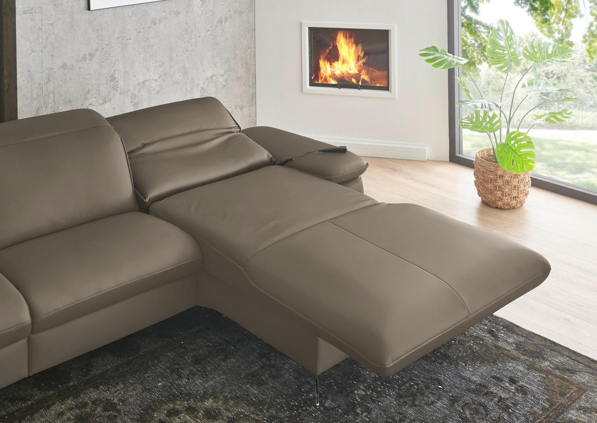 ECKSOFA  Echtleder Greige  - Greige/Schwarz, Design, Leder/Metall (307/169cm) - Beldomo Premium
