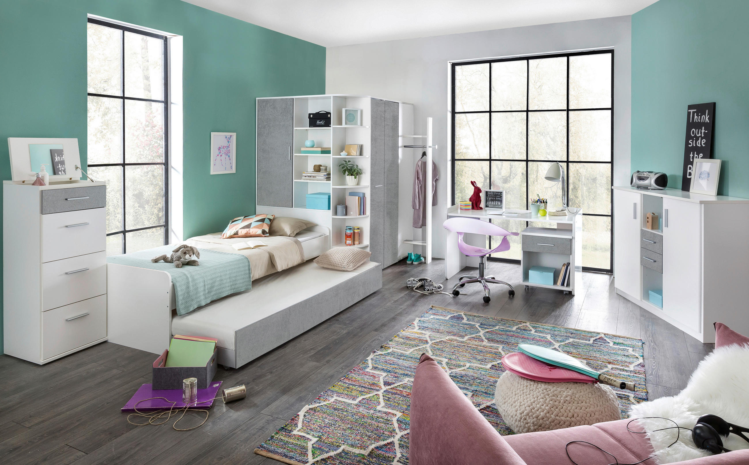 Thumbnail - Boxxx Kommode, Grau, Weiß, Kunststoff, Betonoptik, 4 Schublade(n) Schubladen, 46x121x40 cm, Made in Germany, Typenauswah...