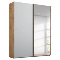 SCHWEBETÜRENSCHRANK 2-türig Grau, Eichefarben  - Eichefarben/Grau, Trend, Glas/Holzwerkstoff (151/223/68cm) - Stylife